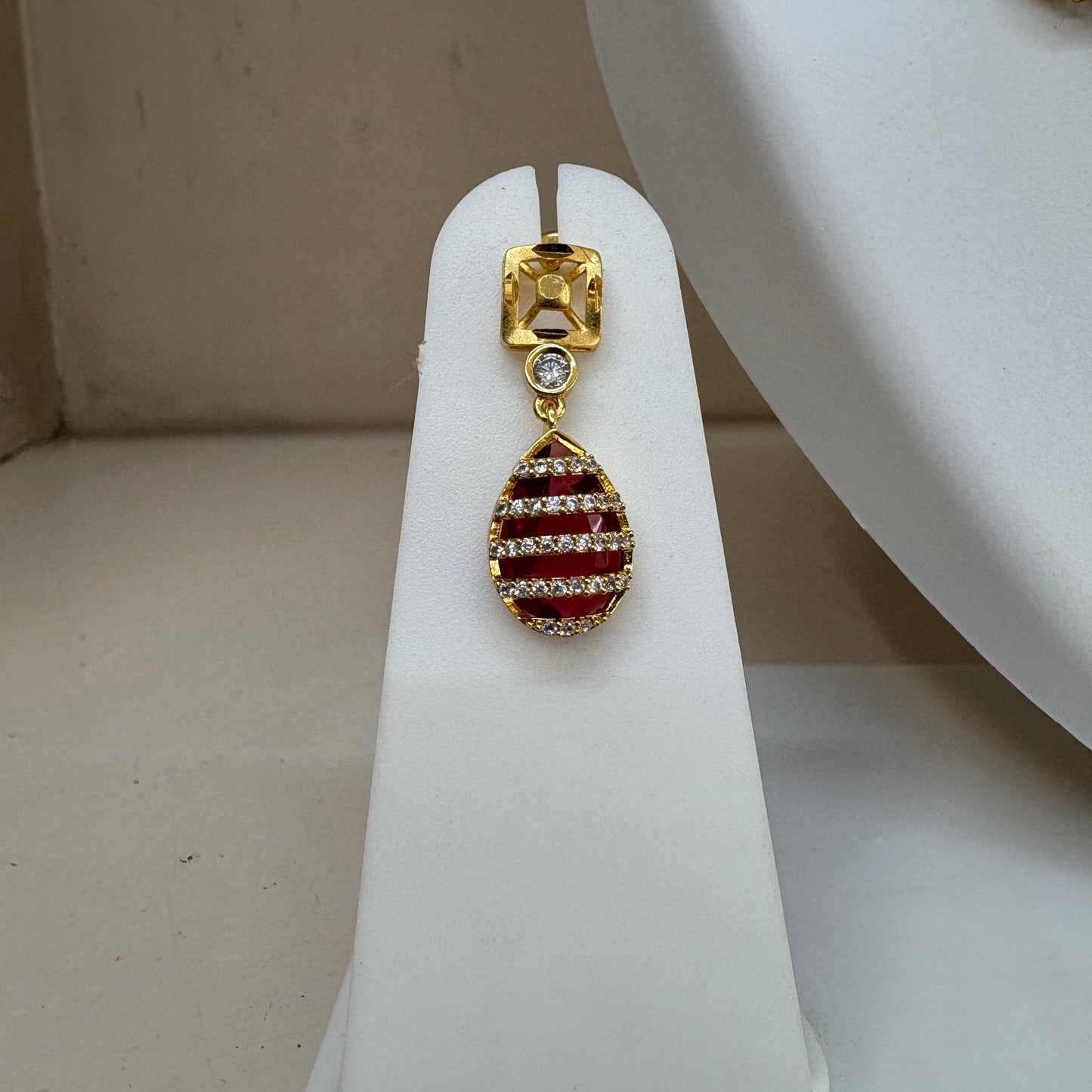 One Gram Gold Plated Necklace Set with Red Stone Drops