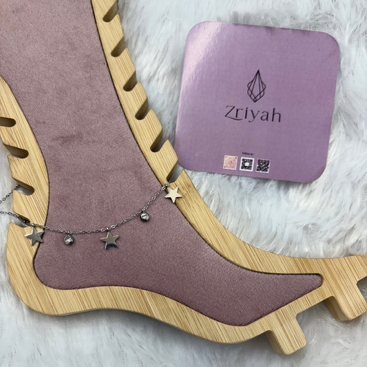 Silver Star and Stone Anklet