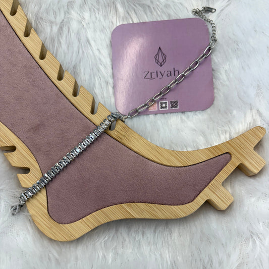 Silver Anti-Tarnish Crystal Anklet