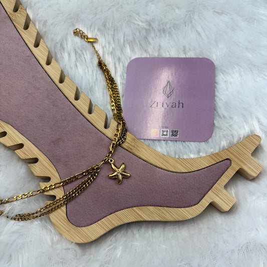 Golden Anti-Tarnish Starfish Layered Anklet | Beach Style Foot Bracelet