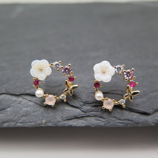 Korean Floral Wreath Stud Earrings